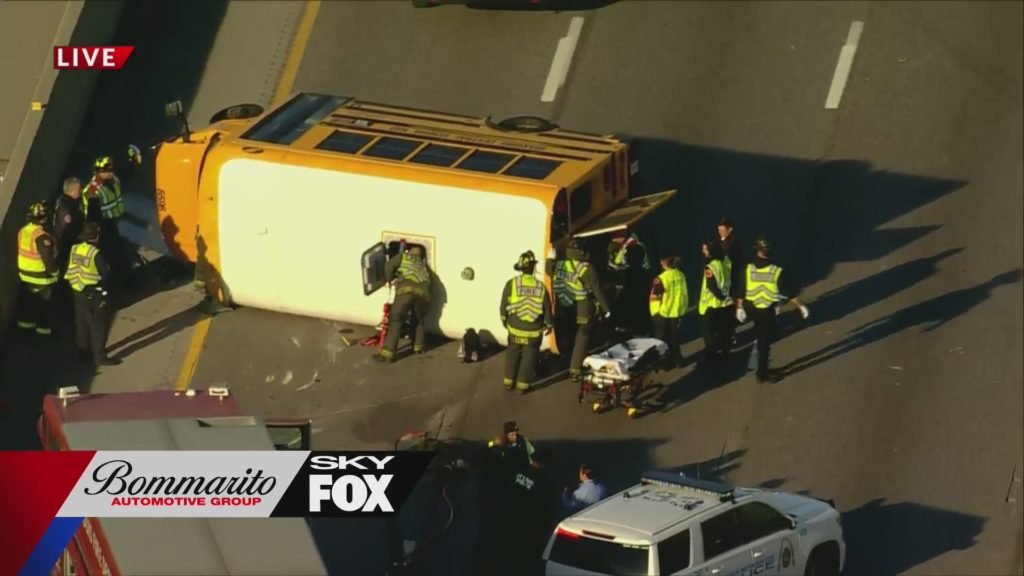 Two injured after school bus overturns on I-44 - KTVI Fox 2 St. Louis