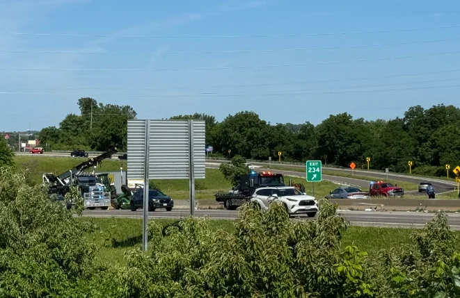 Crash involving tractors on I-70 near St. Charles Rock Road - KTVI Fox 2 St. Louis